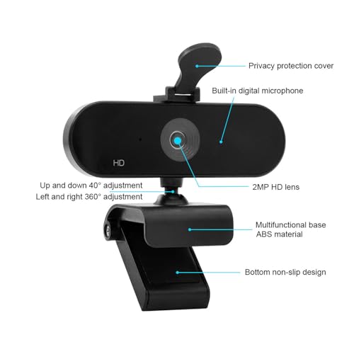 Webcam 2K USB grand angle - Caméra ordinateur rotative avec microphone - 6
