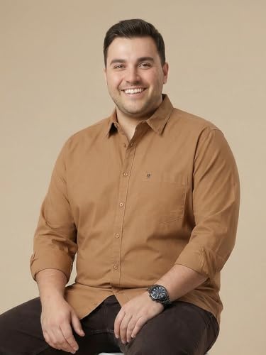 Image of Thomas Scott Men's Plus Size Cotton Casual Shirt | Regular Fit | Long Sleeves | Spread Collar | Solid | Soft & Breathable | Everyday Comfort Shirt for Men