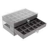 UAUWBRZ Organizador de joyas transparente para escritorio, caja de joyería para anillos, aretes y accesorios, almacenamiento compacto y portátil, soporte de joyería para mujer