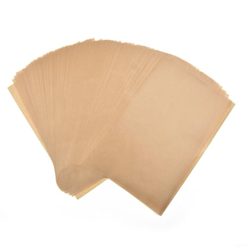 Glewi 100 hojas de papel pergamino precortadas, 20 x 30 cm, antiadherente, sin blanquear, para galletas, pan, pasteles, freidora de aire, apto para horno
