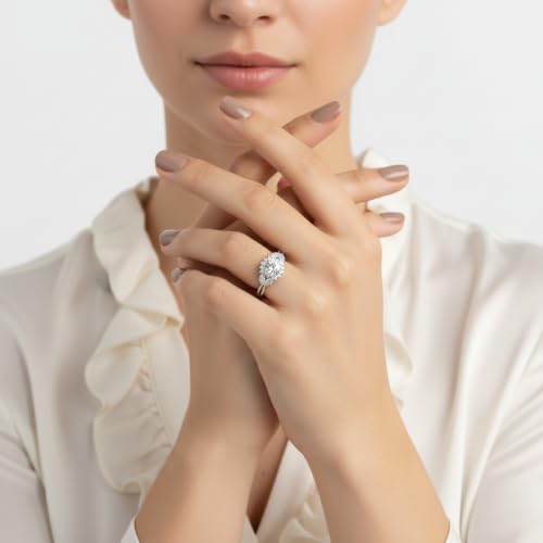 Image of 55Carat Choose Your Gemstone Flower Halo Split Shank Diamond CZ Ring Sterling Silver Round Shape Halo Engagement Rings Everyday Jewelry Wedding Jewelry Handmade Gifts for Wife US Size 4 to 12