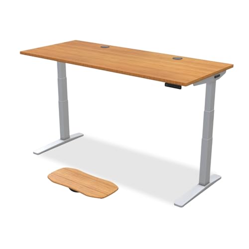 Image of UPLIFTDESK Bamboo (72 x 30 inch) Standing Desk 2-Leg V3 Adjustable Stand Up C-Frame (Gray), Advanced Keypad, Wire Grommets, Wire Tray, Rocker Board