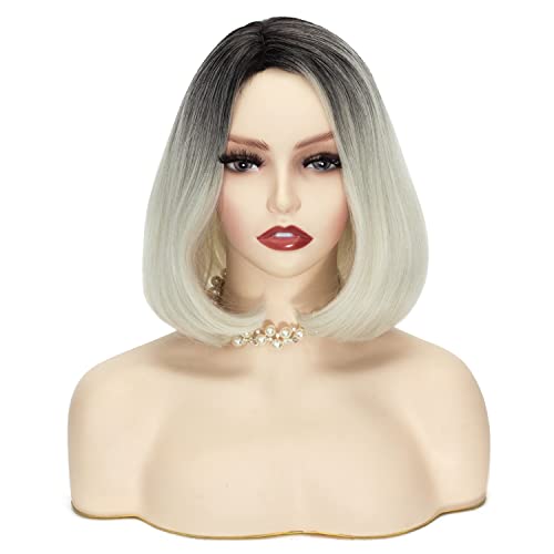 Jodiss Womens Ombre Blonde Wig Short Curly Synthetic Bob Wig Halloween Costume Party Cosplay Wig
