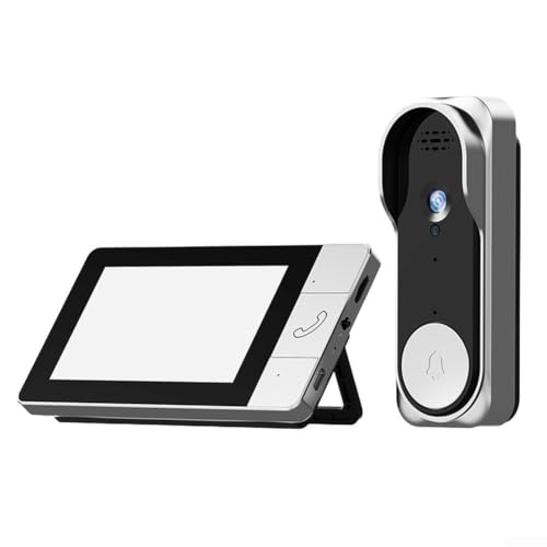 HpLive Écran de 4,3 pouces - Sonnette vidéo sans fil - Caméra 1080P IP65 étanche avec fonction interphone et vision nocturne - Argenté