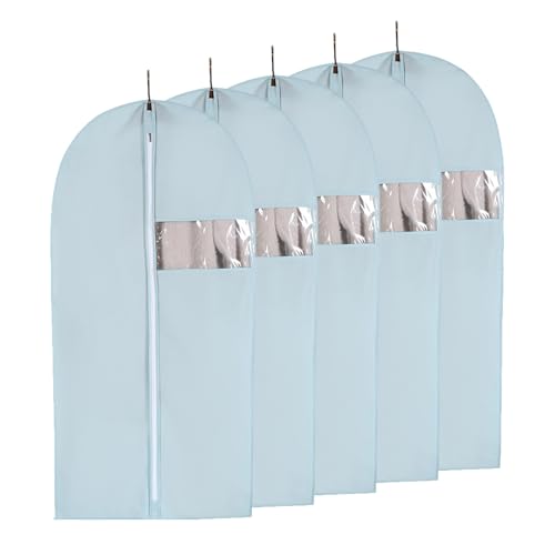 5 Pcs Garment Bags for Hanging Clothes, Suit Bags Clothes Dust Covers, Closet Cover with Clear Window for Coats, Jackets, Shirts(Natural,60x140cm)