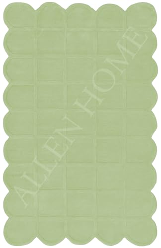 Tapete decorativo de lana hecho a mano 6' x 9' verde miniatura 1
