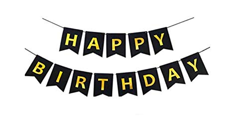 Image of Wanna Party Black Happy Birthday Banner for Boys,Girls,Kids,Husband,Boyfriend with Shiny Gold Letters for Happy Birthday Decorations for All Age Groups