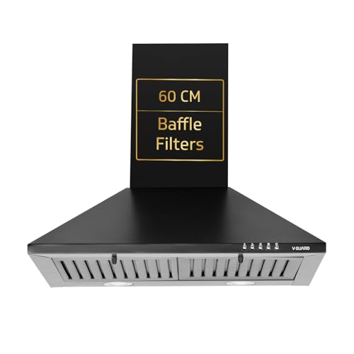 V-Guard M10 Pro 60 cm Chimney for Kitchen | 900 m³/h High Suction Capacity | Push-Button Controls | Baffle Filter | Free Cleaning Contract