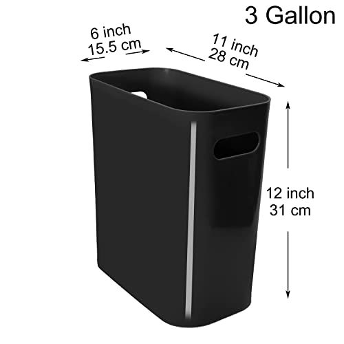 Image of Youngever 2 Pack 3 Gallon Slim Trash Can, Plastic Garbage Container Bin, Trash Bin with Handles for Home Office, Living Room, Study Room, Kitchen, Bathroom (Black)