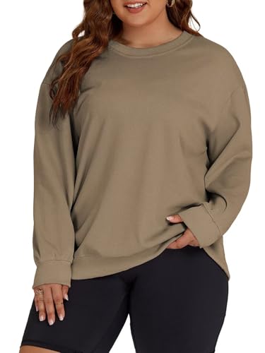 Image of ROSRISS Womens-Plus-Size-Sweatshirts Oversized Long Sleeve Shirts Trendy Crew Neck Pullover Sweaters Casual Tops XL-5XL
