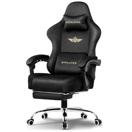 Image of GTPLAYER inchSilken Gaming Chair with Footrest, Pocket Spring Cushion & Breathable Fabric, Ergonomic Office Chair with Tailored Back Support, 1 Year Warranty (Velvet Black)