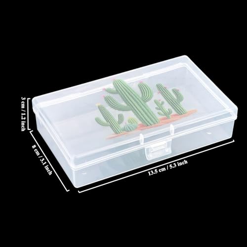 Image of Goodma 8 Pieces Cactus Image Pattern Rectangular Clear Plastic Boxes | Empty Storage Organizer Containers, Hinged Lids, For Small Items and Craft Projects, 5.3 x 3.1 x 1.2 inch