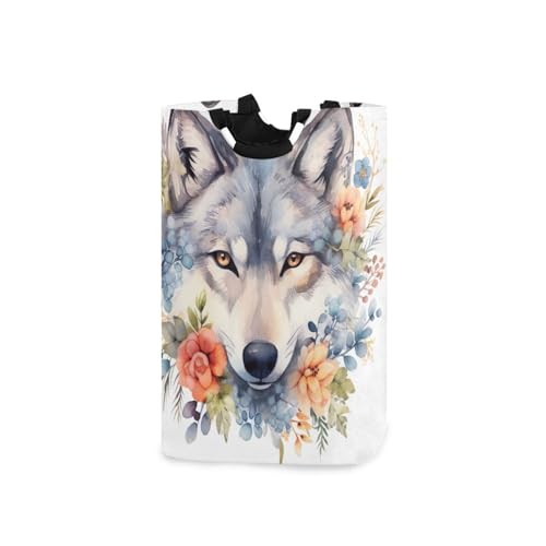 Jihqo Laundry Hamper Basket Wolf Flowers Collapsible Nursery Storage Bin Waterproof Clothing Baskets for Home Bedroom Bathroom Washing Room
