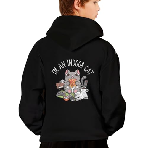 Funny Indoor Gaming Cat Pizza Lover Vintage Hoodies for Teen Girls Boys Lightweight Kangaroo Pocket Sweatshirt2