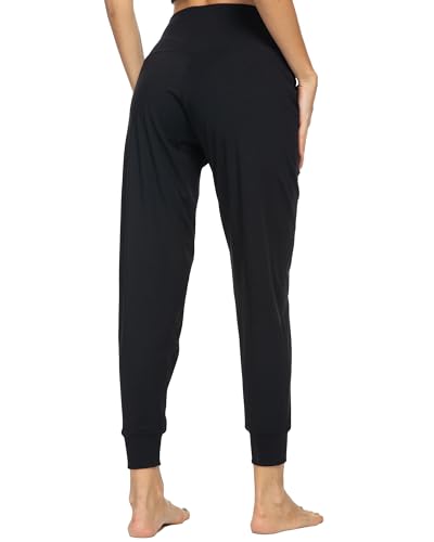 Image of Kcutteyg Women's Joggers with Pockets, High Waisted Jogging Pants for Women Workout Yoga Tapered Soft Pants (Black, Small)