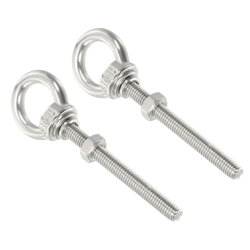 Image of uxcell M6*40 1 /4 inchx1.57 inch Stainless Steel Eye Bolts Threaded Screw Eyebolt Shoulder Ring with Nuts Washers for Lifting Hanging, 2 Set