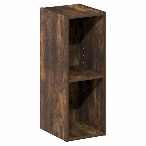 Image of Furinno Fulda Book Shelf, 2-Tier Narrow Bookshelf, Bookcase with 8-in Width Storage Shelf, 9.3 x 7.9 x 21.2, for Living Room, Bedroom, Home Office, Amber Pine