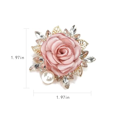 Image of Rose Flower Brooch for Women Large Flower Brooch Elegant Pearl Brooches Handmade Crystal Pearl Pins Fabric Floral Lapel Pin Christmas Valentine's Day Dress Suit Accessories