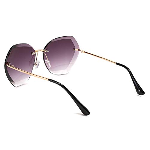 FEISEDY Women Oversized Rimless Sunglasses Diamond Cutting Lens Sun Glasses B25694