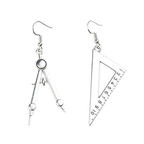 YINLIN Creative Asymmetrical Math Compass Ruler Dangle Earring For Students Jewelry(Silver) YINLIN Creative Asymmetrical Math Compass Ruler Dangle Earring For Students Jewelry(Silver)