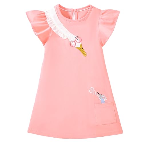 Gumyoss Vestido Niña Unicornio Vestidos Manga Algodón Animal Flores Verano Casual Vestido T Shirt 3 Años,Pato/Rosa