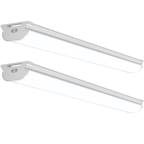 Barrina LED Shop Lights for Workshop 4FT, 6500K Super Bright, Hidden Wiring, 45W 5000LM, Linkable 4FT Light Fixture Cord with ON/Off, Frosted Cover, LED Ceiling Light for Garage, Kitchen, 2 Packs