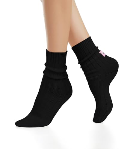 Image of Benefeet Sox Crew Socks for Women Retro Cotton Ribbed Knit Casual Socks Solid Color Athletic Sock