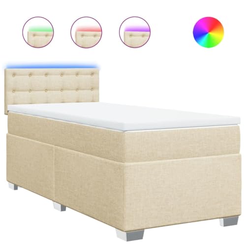 Genérico Wenjingqi Cama Box Spring con colchón Tela Color Crema 90x190 cm, Crema 3288062