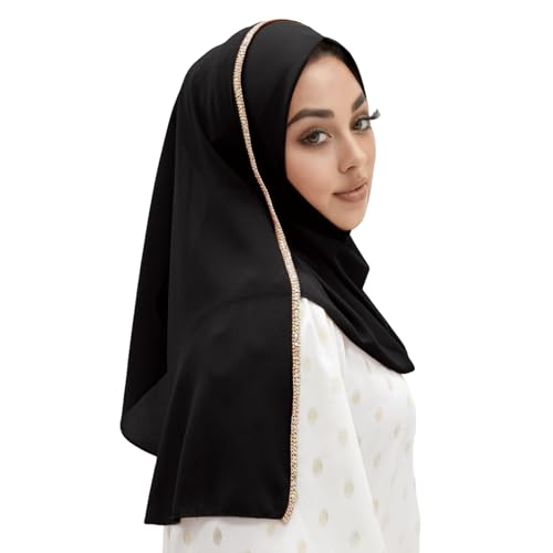 Bling Rhinestone Hijab Scarf for Women Silky Chiffon Muslim Hijab Head Wrap Sparkly Long Scarves Shawls