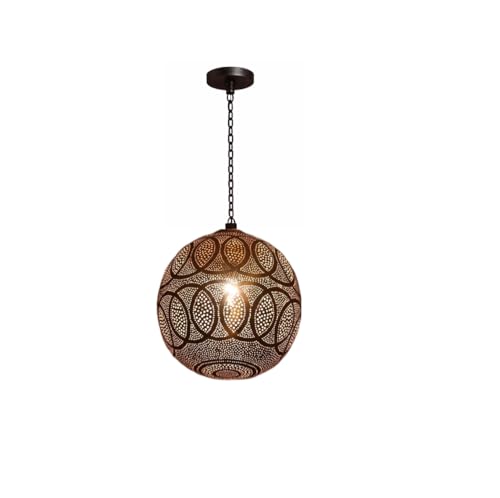 Moroccan Pendant Light Fixture, Handmade Brass Globe Hanging Ceiling Light, Perforated Metal...