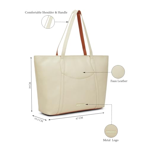 Image of Caprese Jimny Horizontal 16 Inch Laptop Compatible Large Tote Bag for Women with Comfortable Straps | Stylish Shoulder & Handheld Bag | Multi-Compartment Design for Work, Travel