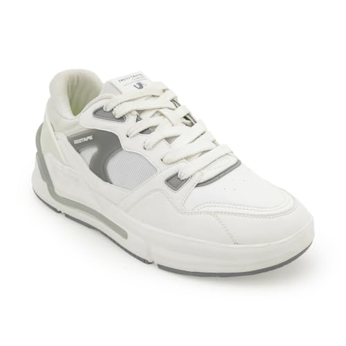 Image of Red Tape Men's Sneakers White Grey Pu Mesh Round Toe Lace-Up, 6 UK