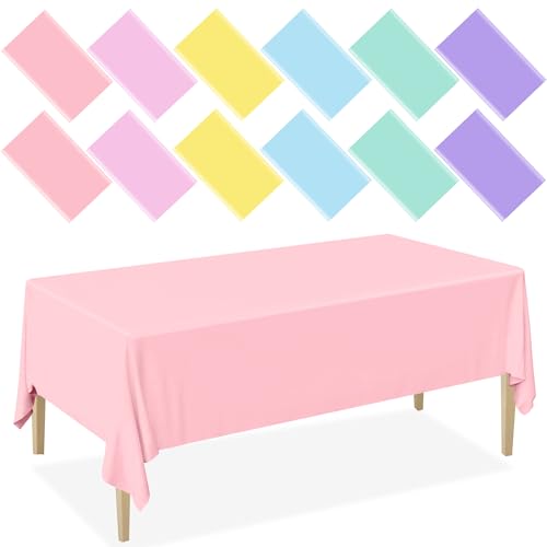EUVBOKW 12 Pack Pastel Plastic Tablecloths 54x108 Inch