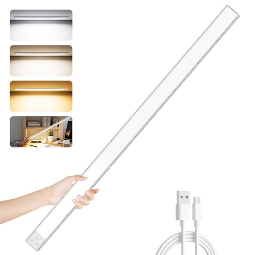 Ylatoial Under Cupboard Kitchen Lights, 1 Pack 60cm 5000mAh 3 Color Temperature Dimmable Rechargeable Magnetic LED Motion Sensor Lights Indoor for Cabinet