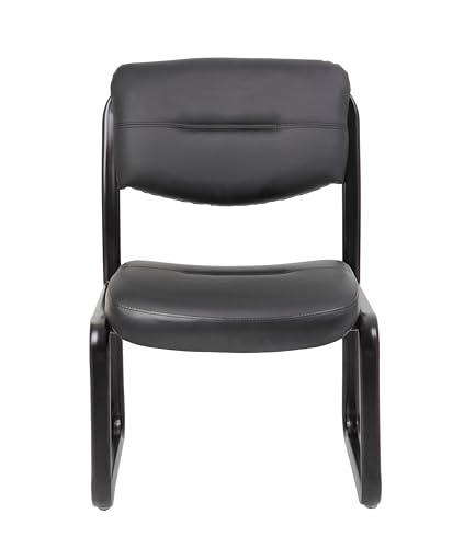 Image of Boss Office Products B9539 Leather Sled Base Side Chair in Black, 250