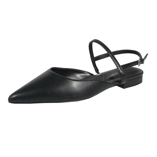 Women's Flats Shoes Slingback Flats for Women Pointed Toe PU Leather Low Heel Buckle Strap Womens Ballet Flats Classic Fashion Comfortable Dressy Shoes Casual Work Office Flat