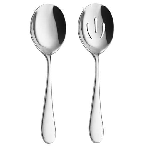 AOOSY 2 Pieces Stainless Steel Flatware Serving Sets, 8.7-Inch Long Handle Slotted Spoons and...
