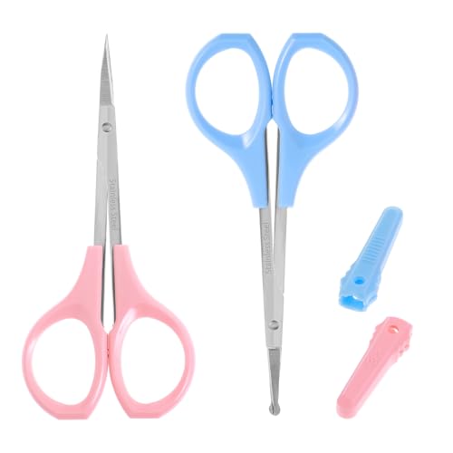 Ouligay 3 Stück Nasenhaarschere mit Runder Gebogen Gerade Spitze, Edelstahl Nasenhaar Schere,Ohrenhaarschere Bartschere,10cm Augenbrauen Schere,Schnurrbartschere für Haare Wimpern Schnurrbart Nase