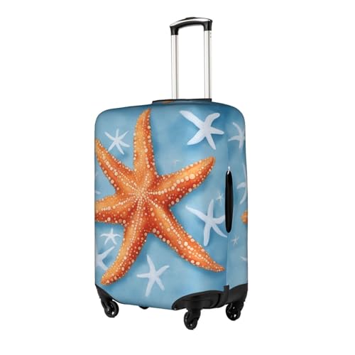 Blue Background Starfish Print Travel Elastic Suitcase Luggage Baggage Cover Protector, Washable And Anti-Scratch2
