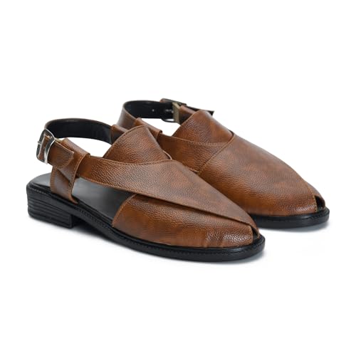 STEPHORN Peshawari Sandals for Men | Ethnic Footwear for Men Casual & Festive | Faux Leather Men Sandals | Traditional Ethnic Sandals for Kurta Pajama, Sherwani, Weddings & Daily Use