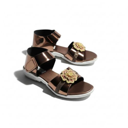 Image of 𝐓𝐫𝐞𝐧𝐝𝐒𝐭𝐚𝐭𝐢𝐨𝐧:-Girls Trendy Sandals with Holographic Floral Strap, Welcro Style, Sandals |