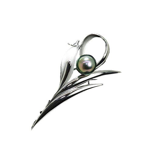 SV925 ブラックパール 黒蝶真珠 ブローチ 9.0mm タヒチ産 黒真珠 6月 誕生石 天然石 25631 ubazakura