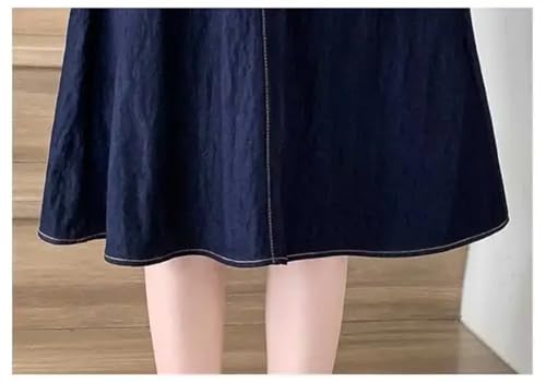 Women Slimming Elastic Waist Half-Length Skirt Plus Size Loose Mid-Length A- Line Denim Skirt Dark Blue 3XL3
