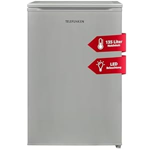 TELEFUNKEN Kühlschrank ohne Gefrierfach freistehend | Standkühlschrank mit 135 Liter Nutzinhalt | Kühlschrank klein mit Gemüsefach | Vollraumkühlschrank | Türanschlag wechselbar | C-135-100-S silber