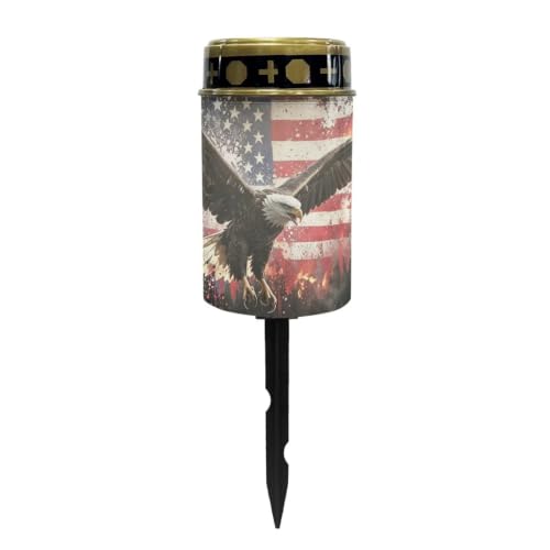 Image of Poceacles Solar Lights Outdoor Waterproof Cemetery Candles Solar Powered Grave Outdoor Decorative Walkway Lights for Lawn Garden Pathway Decor, Eagle American Flag Patriotic Print