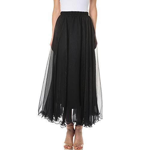 Womens Full/Ankle Length Elastic Waist Pleated Beach Maxi Chiffon Summer Long Skirt Big Hem Double Layer3