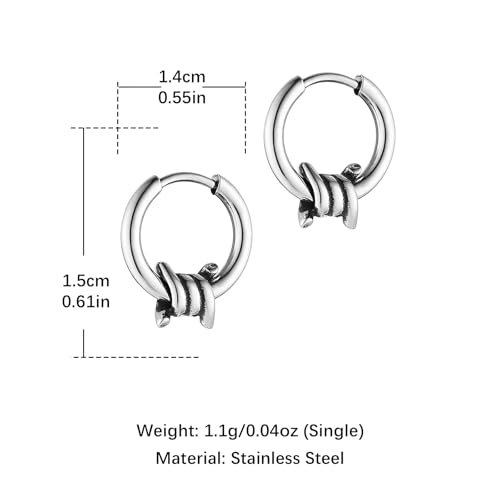 HZMAN Barbed Wire Hoop Earring for Men Women Retro Gothic Stainless Steel Small Lightweight Thorns Hinged Huggie Hoop Earring Jewelry Gift4