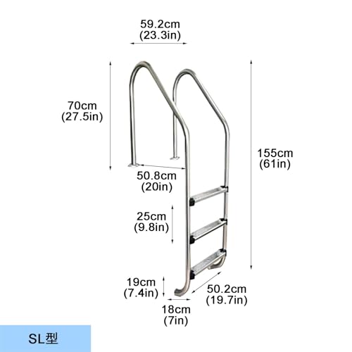 Escalera para piscina de acero inoxidable con 3 peldaños antideslizantes miniatura 2
