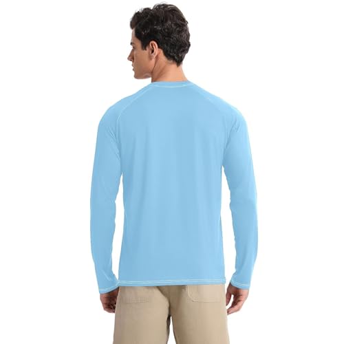 Light Sky Blue UPF 50+ Sun Shirts for Men Quick Drying Round Neck UV Sun Protection Shirts Beach2