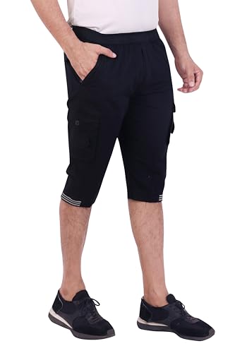 Image of Men Cotton Regular Fit Solid Knee Length Short | 2 Zipper Pocket | 4 Button Pockets | Versatile Half Pants for Everyday -